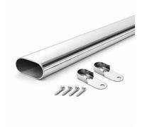 MKGT Oval Steel Wardrobe Rail 30x15mm - Chrome Heavy Duty Hanging Pole with Fixings for Wardrobes & Cupboards (600mm (0.6m) ~23.6″)