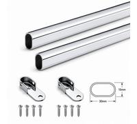 MKGT Set Of 2X 110Cm Oval Chrome Wardrobe Rail Clothes Hanging Hanger Pole Tube For Closet Organizer