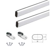 MKGT Set Of 2X 60Cm Oval Chrome Wardrobe Rail Clothes Hanging Hanger Pole Tube For Closet Organizer