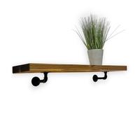 MKGT Wall-Mounted Wooden Shelf with PIPE Brackets (Tudor Oak, 60cm Long) in Brown | Size: 1 Pack MKGT Brown 1 Pack