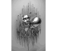 MKHFUW Metal Figure Statue Art Canvas Painting Romantic Abstract Poster and Prints 3D Lovers Sculpture Poster Modern Living Room Home Decoration - No Frame (LST-05, 50x70cm*1)