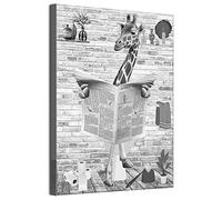 MKHFUW Modern Canvas Wall Art Funny Animals Sitting on the Toilet, Newspaper Pictures Reading Bathroom Bedroom Poster, Frameless (Giraffe,30x40cm)