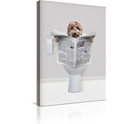 MKHFUW Modern Canvas Wall Art Funny Animals Sitting On The Toilet Newspaper Pictures Reading Bathroom Bedroom Poster Frameless (Dog, 20 x 30cm)