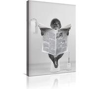 MKHFUW Modern Canvas Wall Art Funny Animals Sitting On The Toilet Newspaper Pictures Reading Bathroom Bedroom Poster Frameless (Monkey, 40 x 60cm)