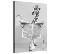 MKHFUW Newspaper Dog Giraffe Lion Bear Scottish Highland Cow Black and White Wall Art Canvas Bathroom Decorative Wall Painting, Frameless (giraffe, 50 x 70 cm)