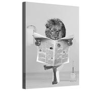 MKHFUW Newspaper Dog Giraffe Lion Bear Scottish Highland Cow Black and White Wall Art Canvas Bathroom Decorative Wall Painting, Frameless (Lion, 40 x 60 cm)