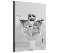 MKHFUW Newspaper Dog Giraffe Lion Bear Scottish Highland Cow Black and White Wall Art Canvas Bathroom Decorative Wall Painting, Frameless (newspaper dog, 30 x 40 cm)