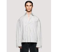 MKI MIYUKI ZOKU Mens Box Fit Poplin Stripe Dress Shirt - Colour: Light Grey - Size: Small