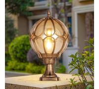 Mkichi Garden Lamp Post Lights,E27 Post Light Retro,IP44 Garden Lamp Creative Ball Courtyard Patio Porch Gate Landscape Street Lighting Fixture (Bronze)