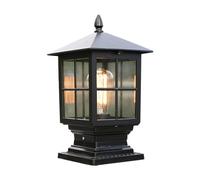 Mkichi Pillar Light Outdoor Gate Aluminum Pedestal Lights Courtyard Waterproof Floor Lights E27 Antique Style Outdoor Street Light for Garden Entrance and Path Light Torch (Black)