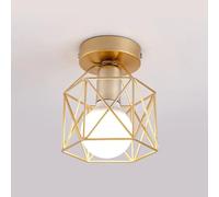 Mkichi Retro Black Industrial Semi Flush Mount Ceiling Light E27 Metal Wire Basket Light Pendant for Bedroom Living Dining Room Hallway(Bulbs not Include) (Gold)