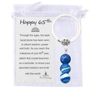 MKISHINE 65th Birthday Keychain Gift for Women, Crystal Milestone Keychain with Meaningful Message Card & Natural Healing Stones