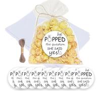 MKISHINE Engagement Party Popcorn Favor Bags, 50 Pack, He Popped the Question Design with She Said Yes Stickers, Clear String-Tie Bags