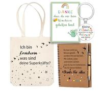 MKISHINE Leaving Gift Teacher - Gift Set with Canvas Bag "Ich bin Erzieherin - was sind deine Superkräfte?" + Notebook + Keyring + Thank You Card Thank You Gifts Teacher