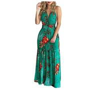 MKIUHNJ Dress Festive Maxi Dress Women's Summer Boho Beach Women Clothing Attractive Print Maxi Sleeveless Sleeveless Tropical Dress Women Dress Ladies Maxi Dress Plus Size, Green, XL