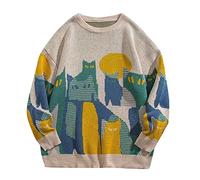MKIUHNJ Men's Autumn and Winter Christmas Jumper Cat Jacquard Warm and Funny Holiday Pullover Top Winter Men's Coat Warm Pullover Men's Patterned Jumper Men's Winter, a, L
