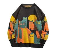 MKIUHNJ Men's Autumn and Winter Christmas Jumper Cat Jacquard Warm and Funny Holiday Pullover Top Winter Men's Coat Warm Pullover Men's Patterned Jumper Men's Winter