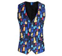 MKIUHNJ Men's Sleeveless Vests Men's Fashion Casual Button Pocket Vest Printed Single Breasted Vest Black Men's Tops Vest Men's Suit Shirt Men's Colourful Leisure, E, XL