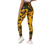 MKIUHNJ Yoga Pants Women's Long Cotton Retro Drip Dyed Seamless Knitted Yoga Leggings Tight Hip Lifting Women High Waist Yoga Pants Nectarina Hip Fitness Sports Trousers Leggings Black, yellow, M