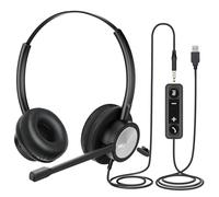 MKJ USB Headset with Microphone for PC, USB/3.5mm Computer Headset for Call Center & Home Office, Noise Cancelling Wired Headphone for Laptop, Ms Teams, Zoom, Webinar