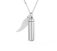 MKJFRLLSA 3 colors Cylinder Cremation Urn Necklace for Ashes Memorial Keepsake Pendant with Angel Wing Stainless Steel Remembrance Jewelry