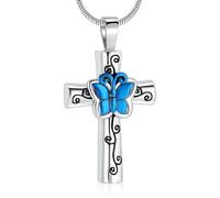 MKJFRLLSA 316L Stainless Steel Butterfly Cross Cremation Jewelry For Ashes Of Loved One Keepsake Memorial Urn Pendant Necklace