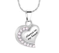 MKJFRLLSA Always in My Heart Cremation Jewelry for Ashes Pink Crystal Edge Heart Stainless Steel Pendant Urn Necklace Funeral Keepsake