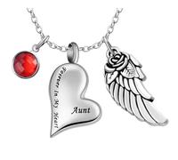 MKJFRLLSA Angel Wing Charm Engraved Forever In My Heart Cremation Urn Ashes Necklace Heart Stainless Steel Keepsake Memorial Pendant