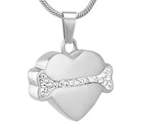 MKJFRLLSA Animal Keepsake Jewelry Crystal Dog Bone In My Heart Cremation Pendant Necklace Stainless Steel Memorial Ashes Holder