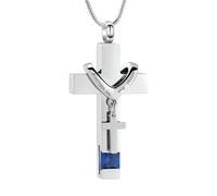MKJFRLLSA Birthstones Urn Necklaces for Ashes Always in My Heart Cross Cremation Pendant Human Urns Memorial Locket Keepsake Jewelry