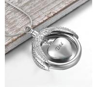 MKJFRLLSA Blue Heart Crystal Urn Necklace for Ashes A Piece of My Heart,Lives in heaven Cremation Memorial Keepsake Pendant with Wing