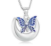MKJFRLLSA Butterfly Urn Necklace for Ashes Women Men Moon Memorial Cremation Jewelry Ash Holder for Human Pet Keepsake Pendant Gift
