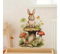 MKJFRLLSA Cartoon Wall Sticker, Little Rabbit Mushroom Flower, Removable Waterproof Vinyl Sticker, Sticker For Bedroom School Classroom
