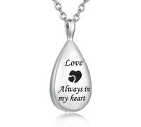 MKJFRLLSA Carved Teardrop Keepsake Ashes Necklace Urn Pendant Cremation Memorial Jewelry-Always in my heart