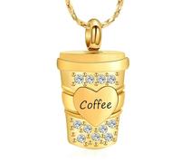 MKJFRLLSA Coffee Cup Cremation Jewelry for Women Men Ashes Pendant Human Pet Heart Keepsake Urn Necklace Memorial