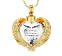 MKJFRLLSA Cremation Jewelry Angel Wing Heart Urn Pendant Necklaces for Women Crystals Birthstone Human Ashes Memorial Locket Keepsake