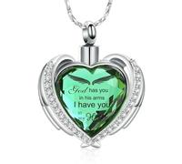 MKJFRLLSA Cremation Jewelry Angel Wing Heart Urn Pendant Necklaces for Women Crystals Birthstone Human Ashes Memorial Locket Keepsake