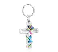 MKJFRLLSA Cremation Jewelry Cross Urn Keychain for Ashes Rose Flower Keyrings Memorial Ash Holder Pendant for Women Men