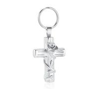 MKJFRLLSA Cremation Jewelry Cross Urn Keychain for Ashes Rose Flower Keyrings Memorial Ash Holder Pendant for Women Men