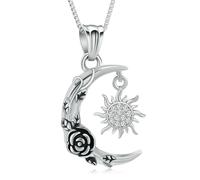 MKJFRLLSA Cremation Jewelry for Ashes Rose Flower Moon and Sun Urn Necklaces for Ashes for Human/Pet Keepsake Pendant for Women