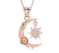 MKJFRLLSA Cremation Jewelry for Ashes Rose Flower Moon and Sun Urn Necklaces for Ashes for Human/Pet Keepsake Pendant for Women