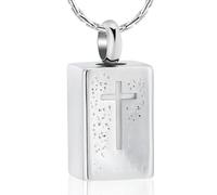 MKJFRLLSA Cremation Jewelry for Ashes Square Pendant Memorial Urn Necklace Engraved Cross Keepsake Ash Holder