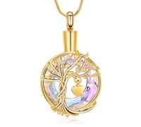 MKJFRLLSA Cremation Jewelry for Ashes Tree of Life Small Heart Urn Necklace for Human Pet,Crystal Circle Keepsake Pendant for Women