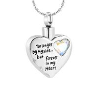 MKJFRLLSA Cremation Jewelry No Longer by My Side But Forever in My Heart Crystal Heart Shape Pendant Urn Necklace Keepsake