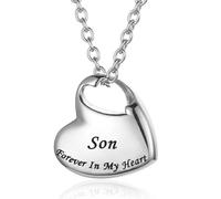 MKJFRLLSA Cremation Urn Necklace for Ashes Urn Jewelry,Forever in My Heart Carved Stainless Steel Keepsake Memorial Pendant