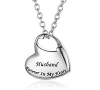 MKJFRLLSA Cremation Urn Necklace for Ashes Urn Jewelry,Forever in My Heart Carved Stainless Steel Keepsake Waterproof Memorial Pendant