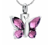 MKJFRLLSA Crystal Butterfly Pendant Necklace Cremation Urn Purple/Blue/Red/Green/Pink Color Memorial Jewelry cremains Keepsake