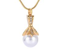MKJFRLLSA Crystal Flower Hold up a Pearl -Stainless Steel Keepsake Jewelry Memorial Urn Cremation Pendant Necklace for Ashes/Women