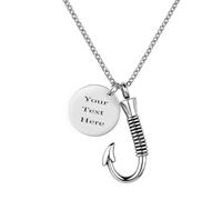 MKJFRLLSA Custom Stainless Steel Fish Hook Cremation Urn Necklace for Ashes Fishing Memorial Ashes Keepsake Pendant Jewelry