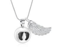MKJFRLLSA Footprint Ball Cremation Jewelry for Ashes Wings Keepsake Urn Necklace for Human's Pet's Ashes Memorial Pendant Necklace